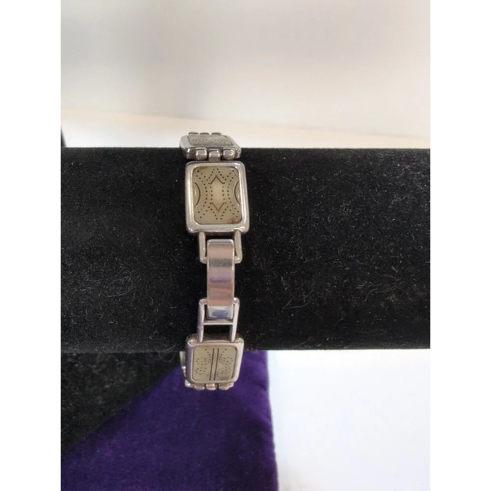 Brighton Bracelet rectangular panels w/ engraved geometric and dotted motifs.